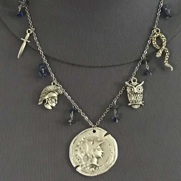 Athena Minerva Greek Roman Goddess Wisdom & War Handmade Necklace, Lapis Lazuli - Picture 8 of 15